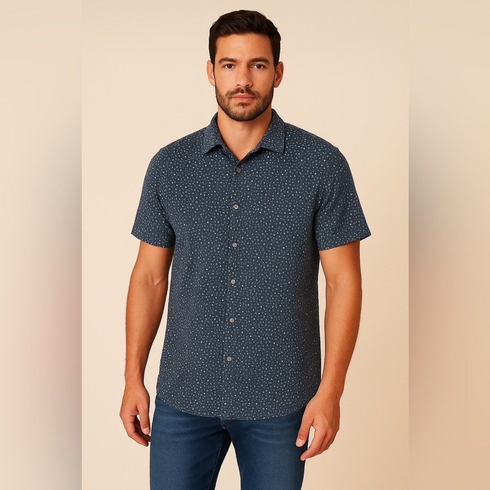 Benson Men’s Short-Sleeve Button-Up Shirt – White Dot Print – Size XXL – NWT